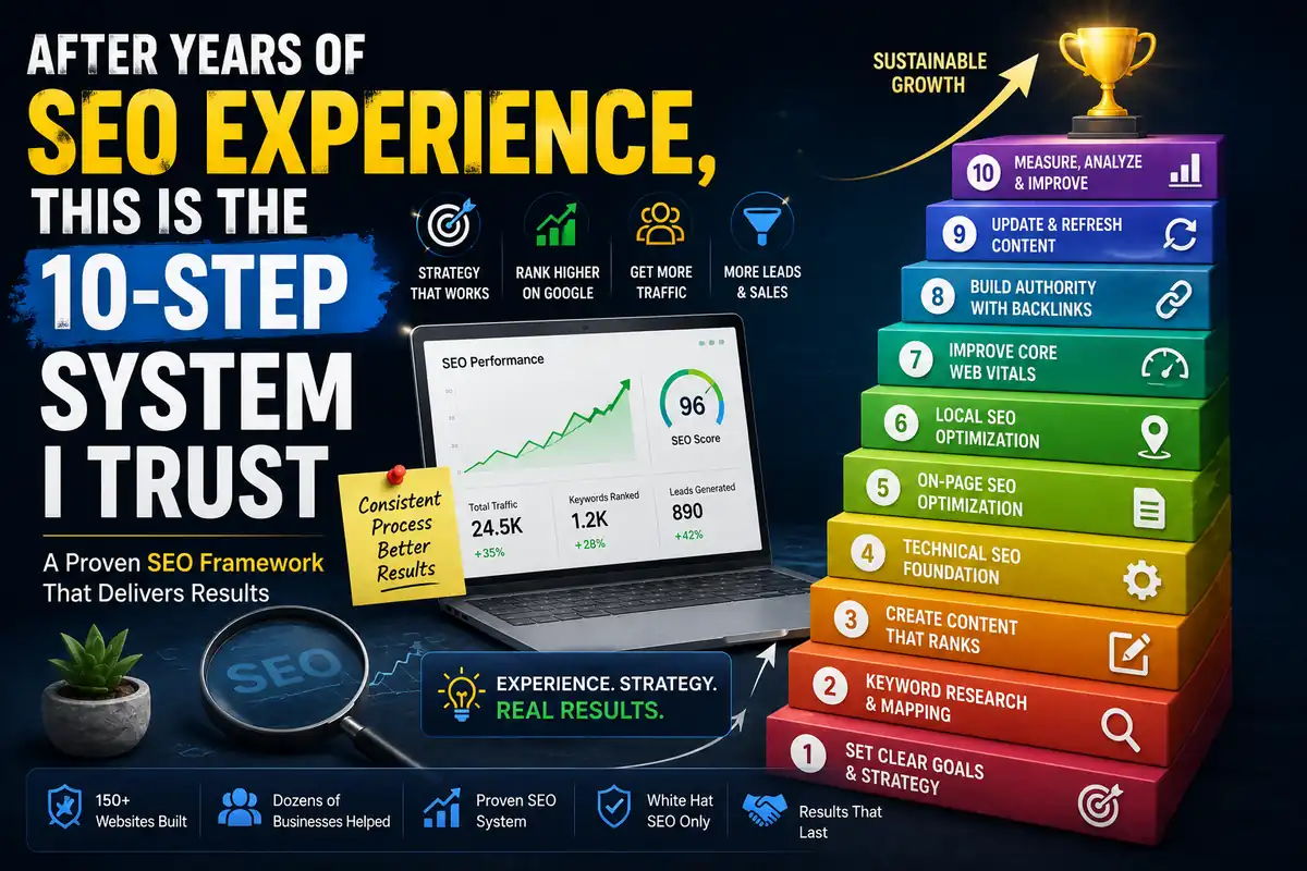 10-step SEO system whiteboard with ranking factors